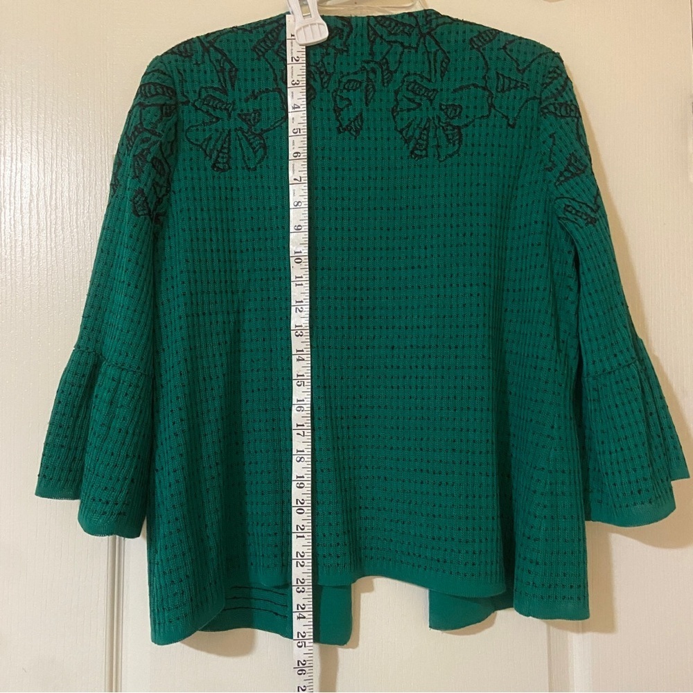 Ming Wang Green Knit Jacket with Black Floral Design - Picture 5 of 13
